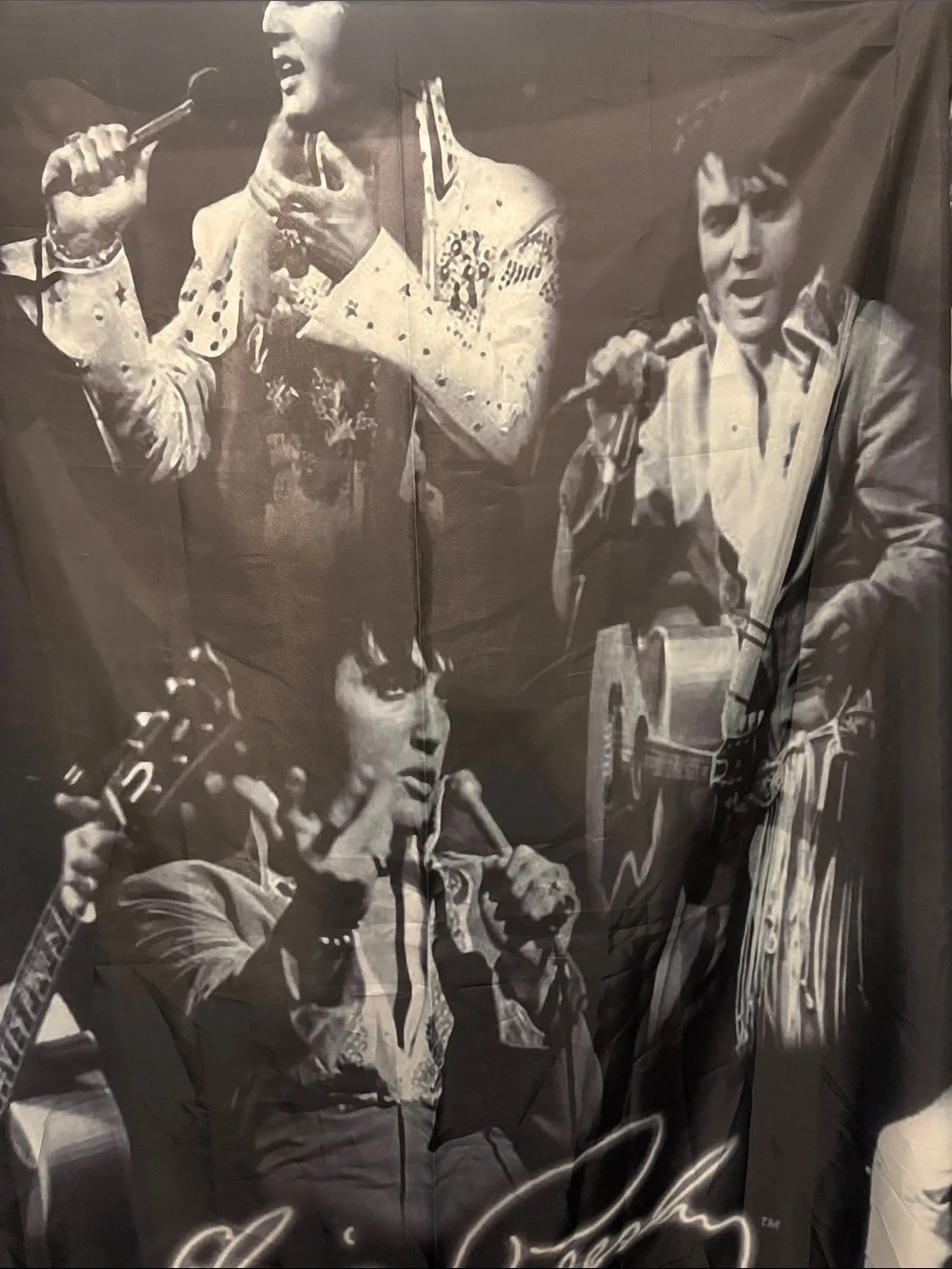 Black Graphic Elvis Presley shower curtain with Signature Print
